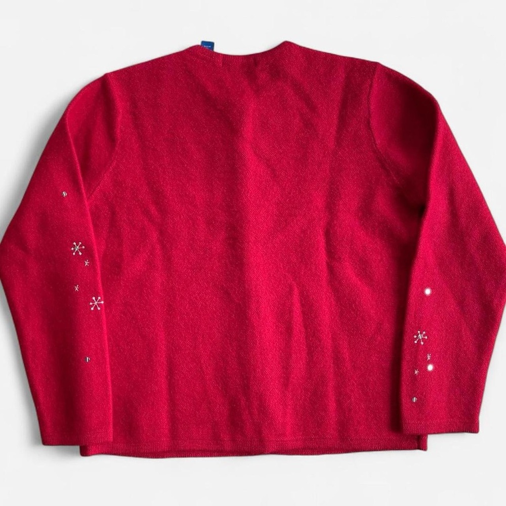 Vintage Karen Scott Sport Wool Red Embroidered Christmas Tree Cardigan - Picture 5 of 6